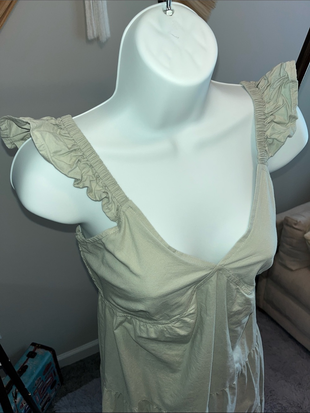 Ruffled Strap Maxi Dress in Pale Sage - Picture 3 of 4